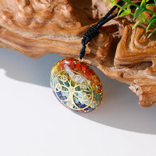 Load image into Gallery viewer, Orgonite necklace with seven different stones & a tree of life energy patch.