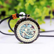 Load image into Gallery viewer, Eye of Horus Obsidian and Turquoise Orgonite Necklace
