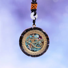 Load image into Gallery viewer, Eye of Horus Obsidian and Turquoise Orgonite Necklace