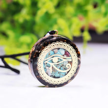 Load image into Gallery viewer, Eye of Horus Obsidian and Turquoise Orgonite Necklace