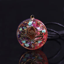 Load image into Gallery viewer, Turquoise and Tiger's Eye Lotus Aum Orgonite Necklace
