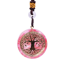 Load image into Gallery viewer, Orgonite Necklace with Rose Quartz and gold Tree of Life emblem.