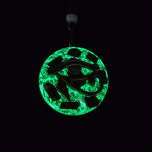 Load image into Gallery viewer, Orgonite necklace with Malachite and Tigers Eye. Features the Eye of Horus. Glowing in the dark.