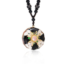 Load image into Gallery viewer, Mermaid&#39;s Tale orgonite necklace with obsidian and howlite stones from The Orgone Shop.