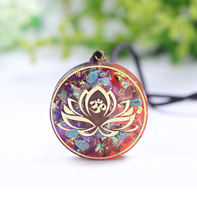 Turquoise and Tiger's Eye Lotus Aum Orgonite Necklace